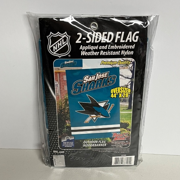 San Jose Sharks NHL 2 Sided Applique Embroidered Flag Banner 44 X 28 Red New - Picture 1 of 8